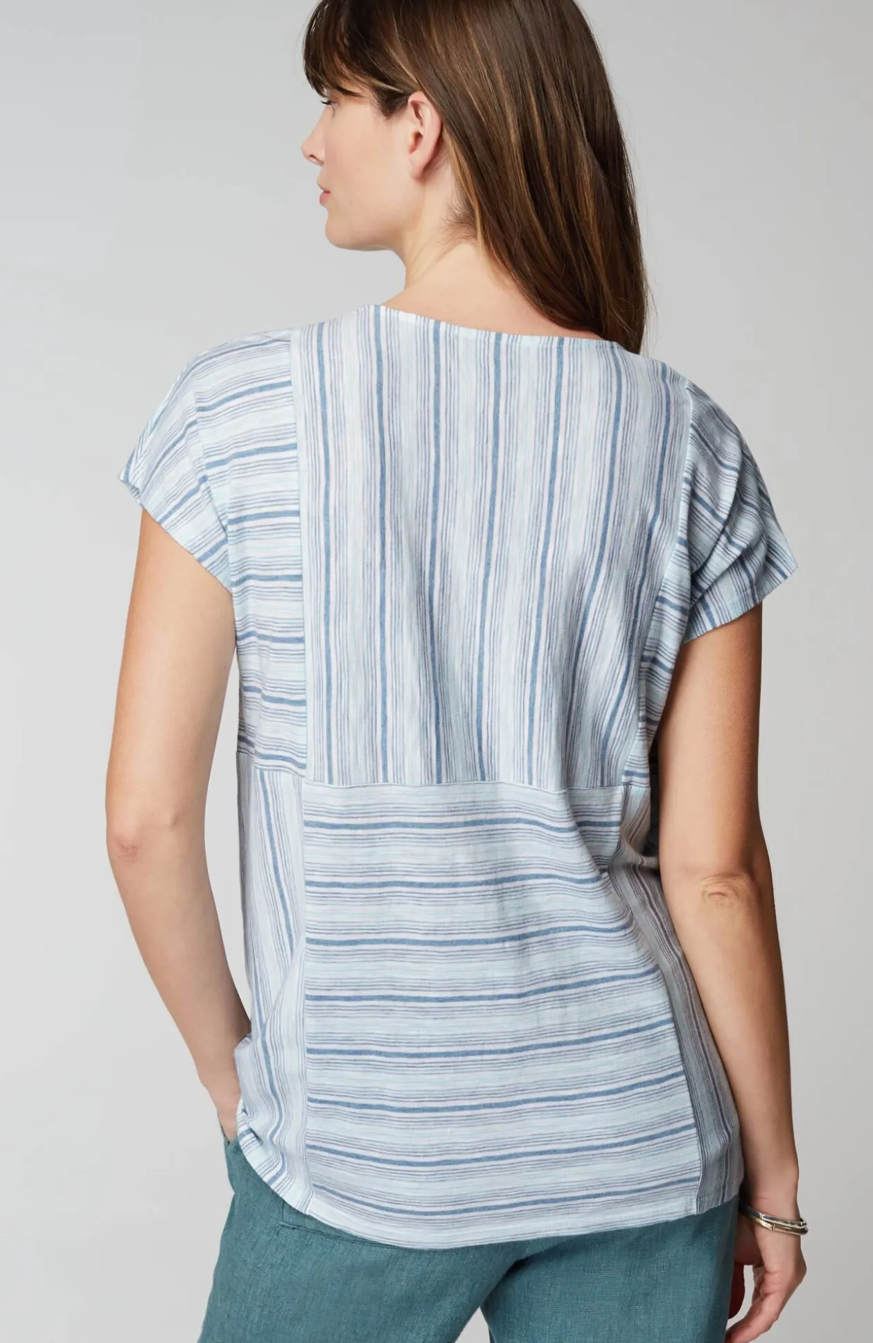 Pure Jill Round-Neck Variegated Striped Tee