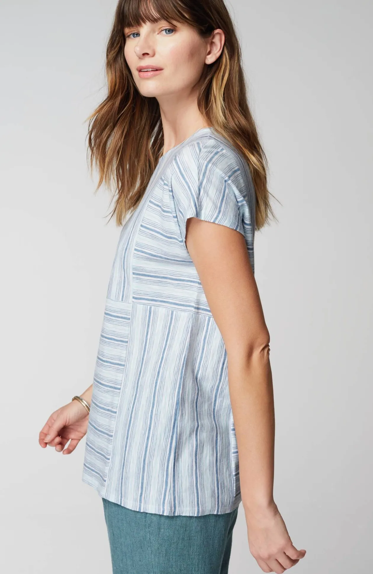 Pure Jill Round-Neck Variegated Striped Tee