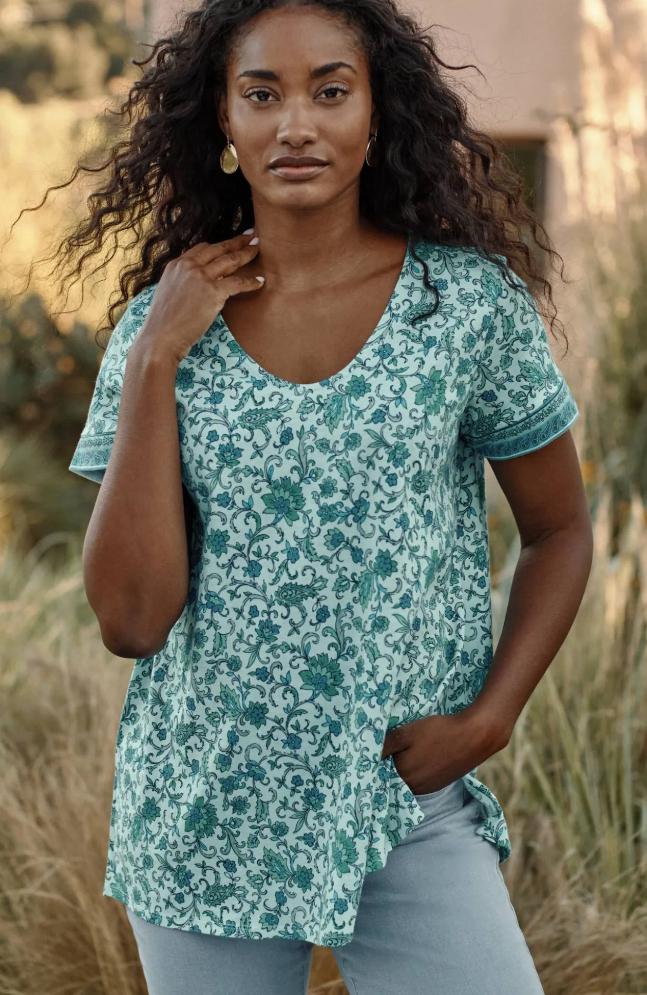 Pure Jill Side-Slit Elliptical Tee