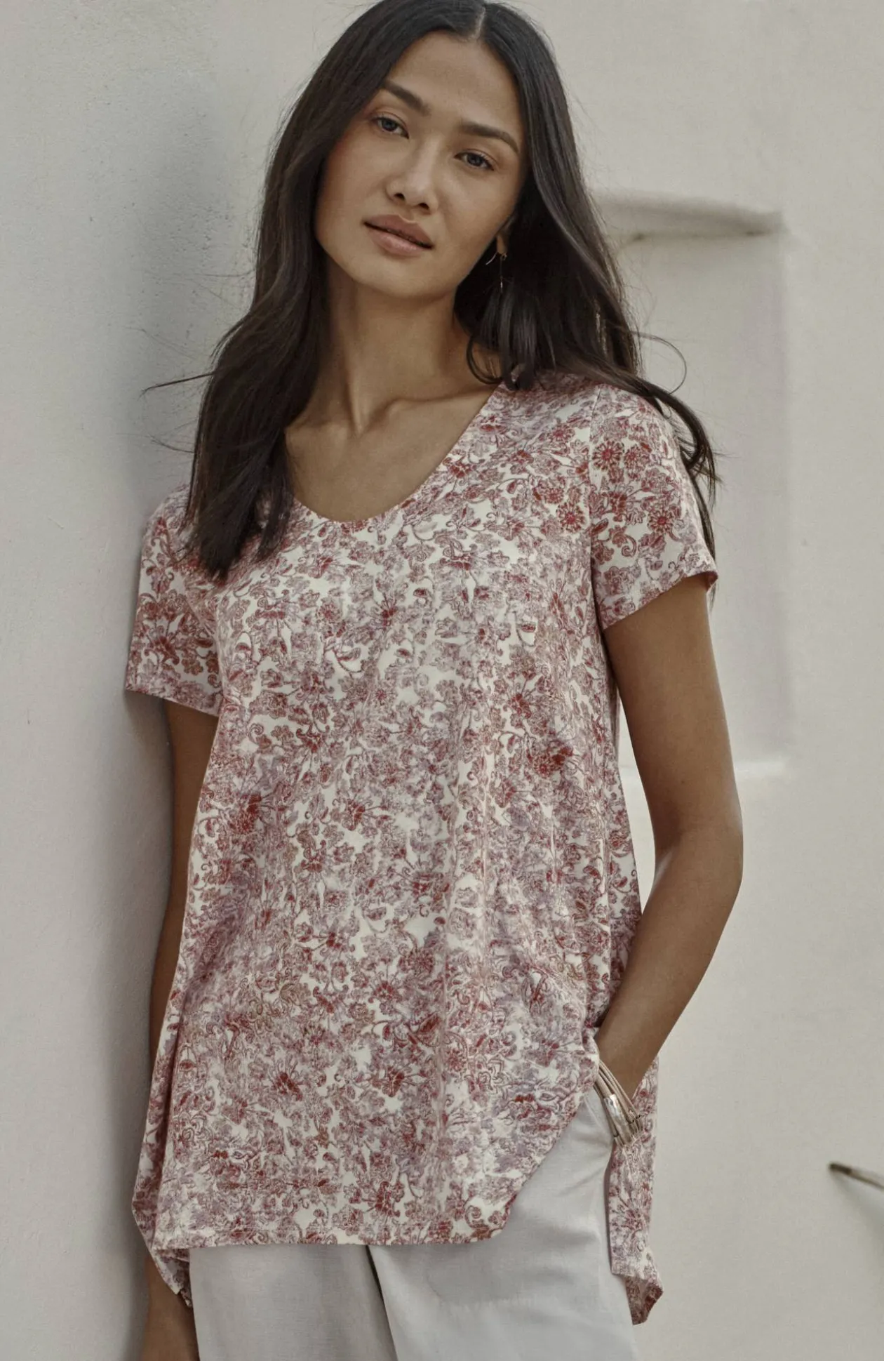 Pure Jill Side-Slit Elliptical Tee