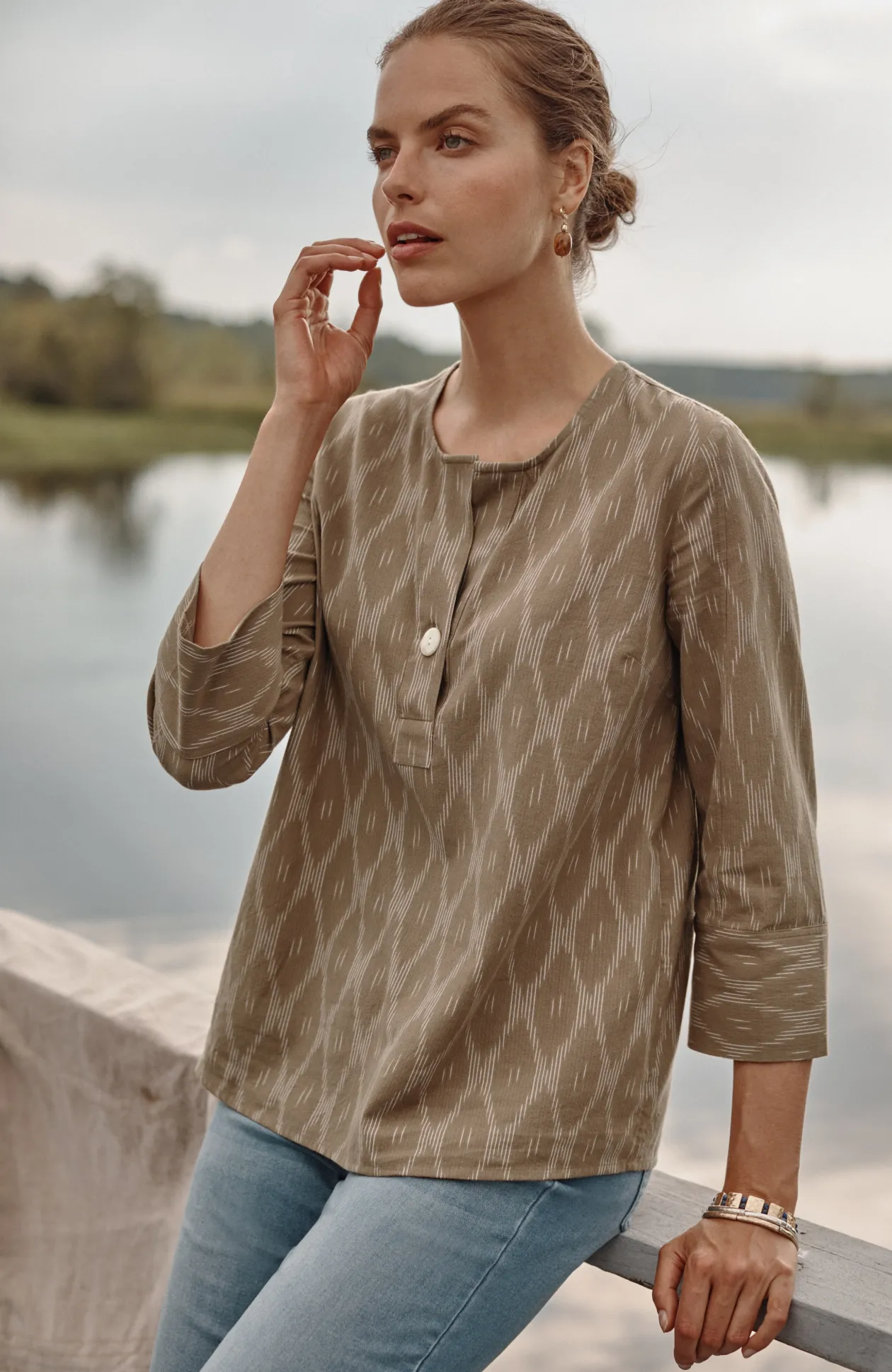 Pure Jill Single-Button Ikat Top