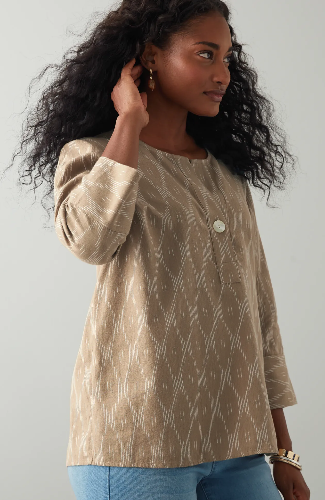 Pure Jill Single-Button Ikat Top