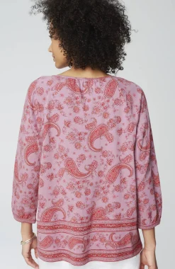 Pure Jill Split-Neck Border-Printed Top