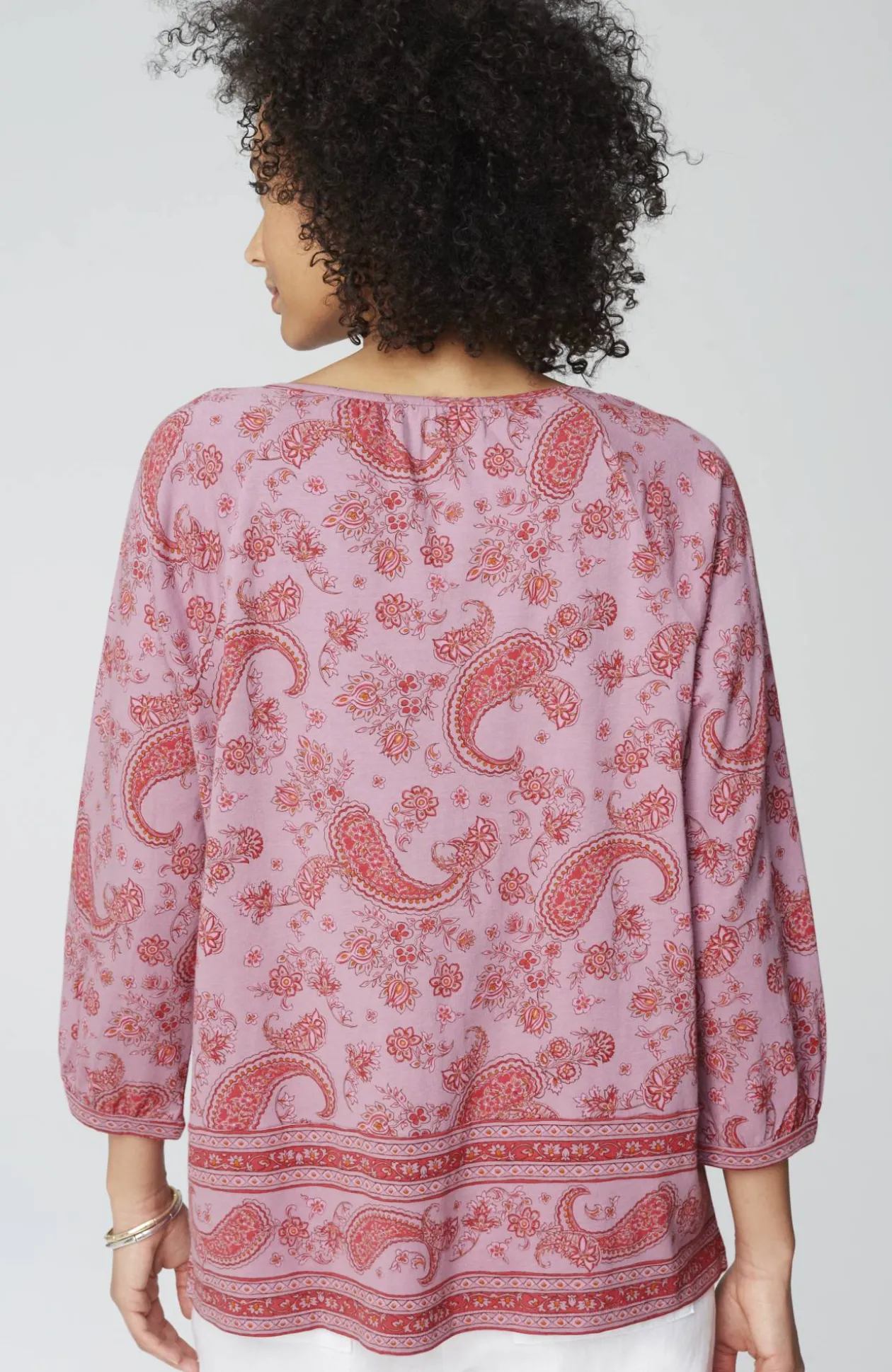 Pure Jill Split-Neck Border-Printed Top