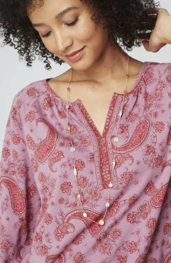 Pure Jill Split-Neck Border-Printed Top