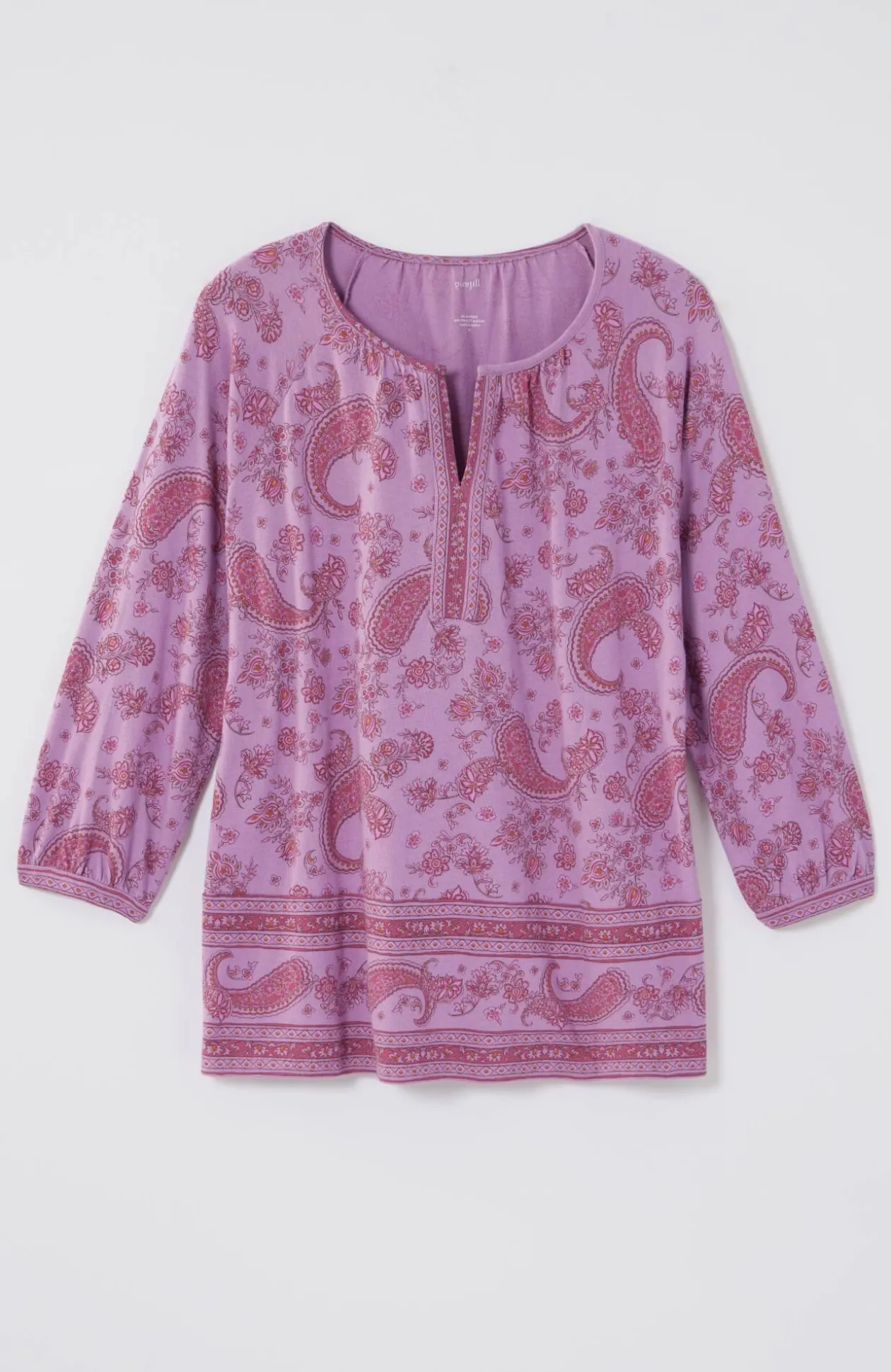 Pure Jill Split-Neck Border-Printed Top