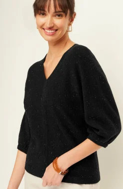 Pure Jill Tweed Double-V Sweater