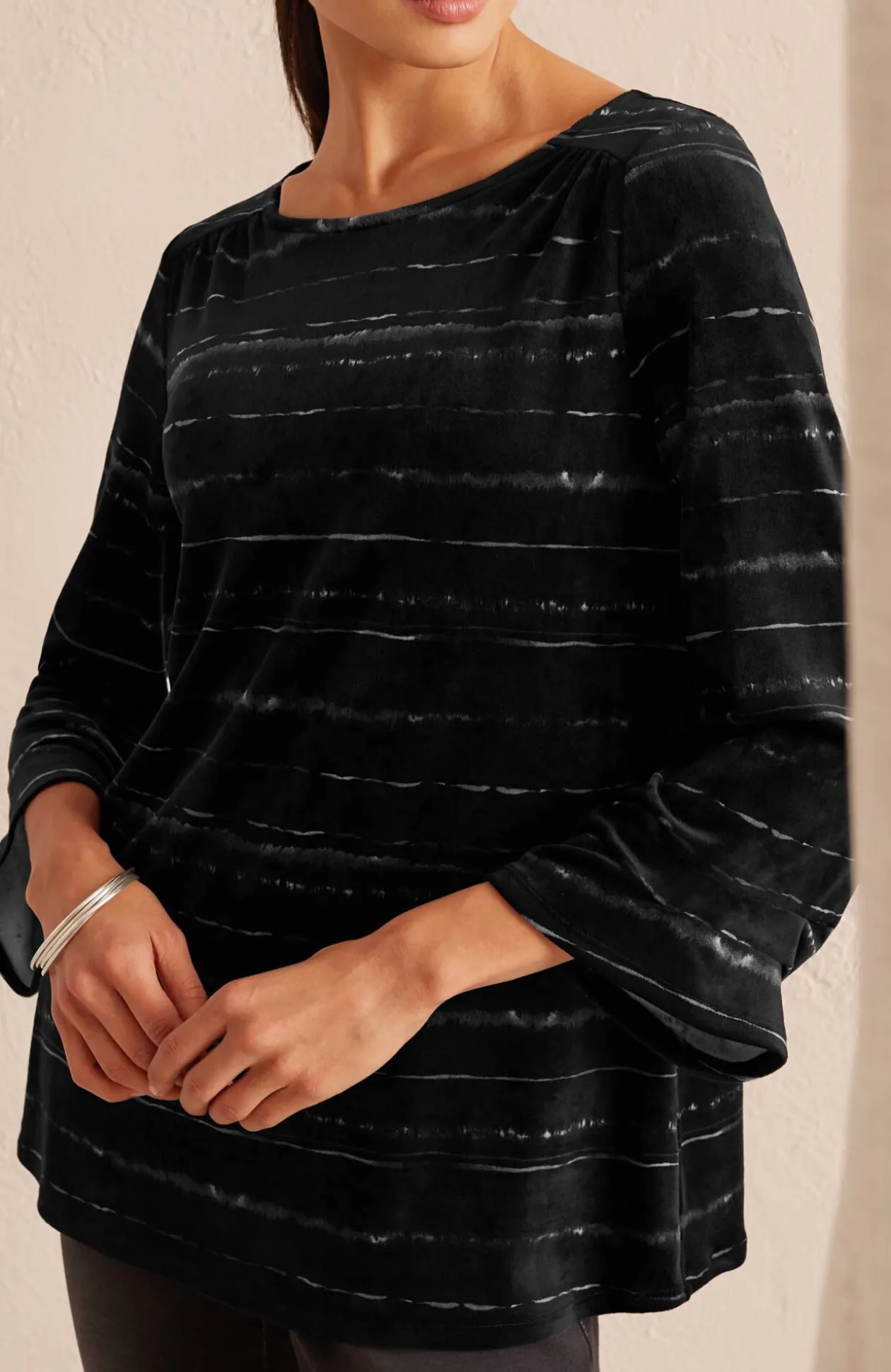Pure Jill Velour Pleated-Sleeve Top