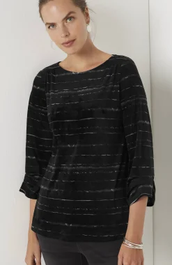 Pure Jill Velour Pleated-Sleeve Top