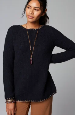 Pure Jill Whipstitch-Trimmed Pullover Sweater