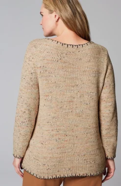 Pure Jill Whipstitch-Trimmed Pullover Sweater