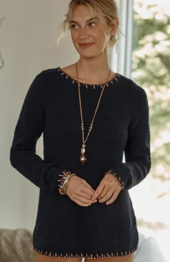 Pure Jill Whipstitch-Trimmed Pullover Sweater