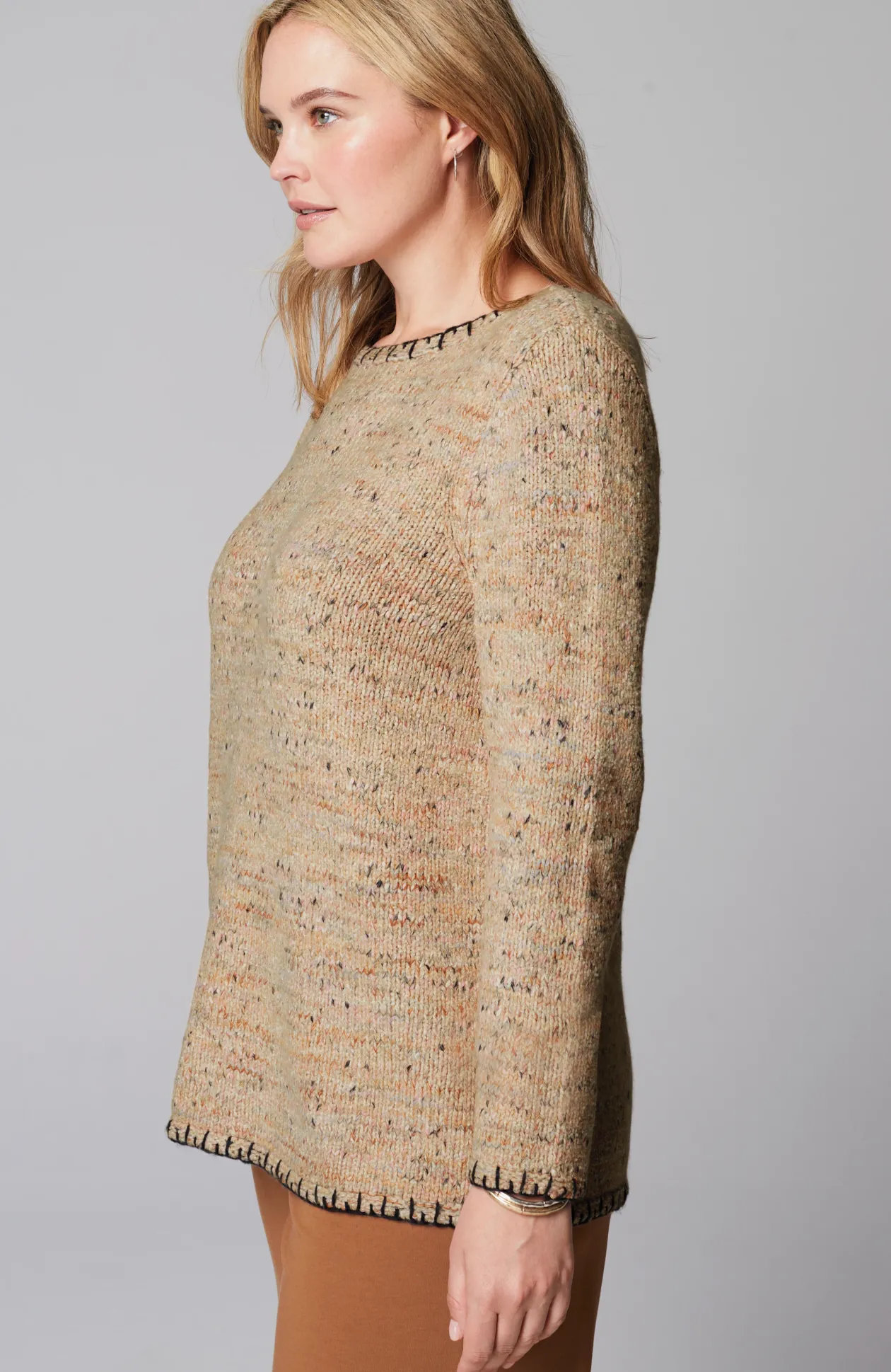 Pure Jill Whipstitch-Trimmed Pullover Sweater