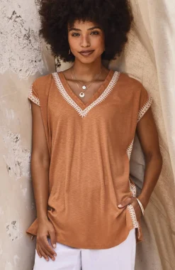 Pure Jill Woven-Trim Embroidered Tunic
