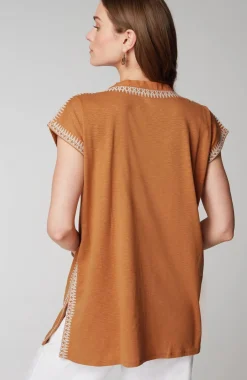 Pure Jill Woven-Trim Embroidered Tunic