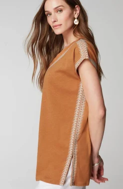 Pure Jill Woven-Trim Embroidered Tunic