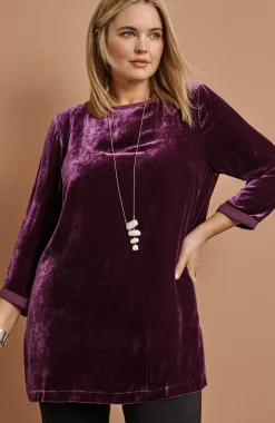 Rayon Silk Velvet Boat-Neck Tunic