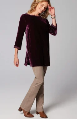 Rayon Silk Velvet Boat-Neck Tunic