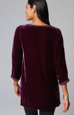 Rayon Silk Velvet Boat-Neck Tunic