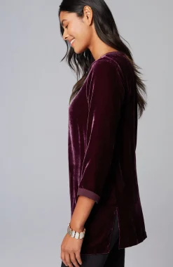 Rayon Silk Velvet Boat-Neck Tunic