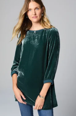 Rayon Silk Velvet Boat-Neck Tunic