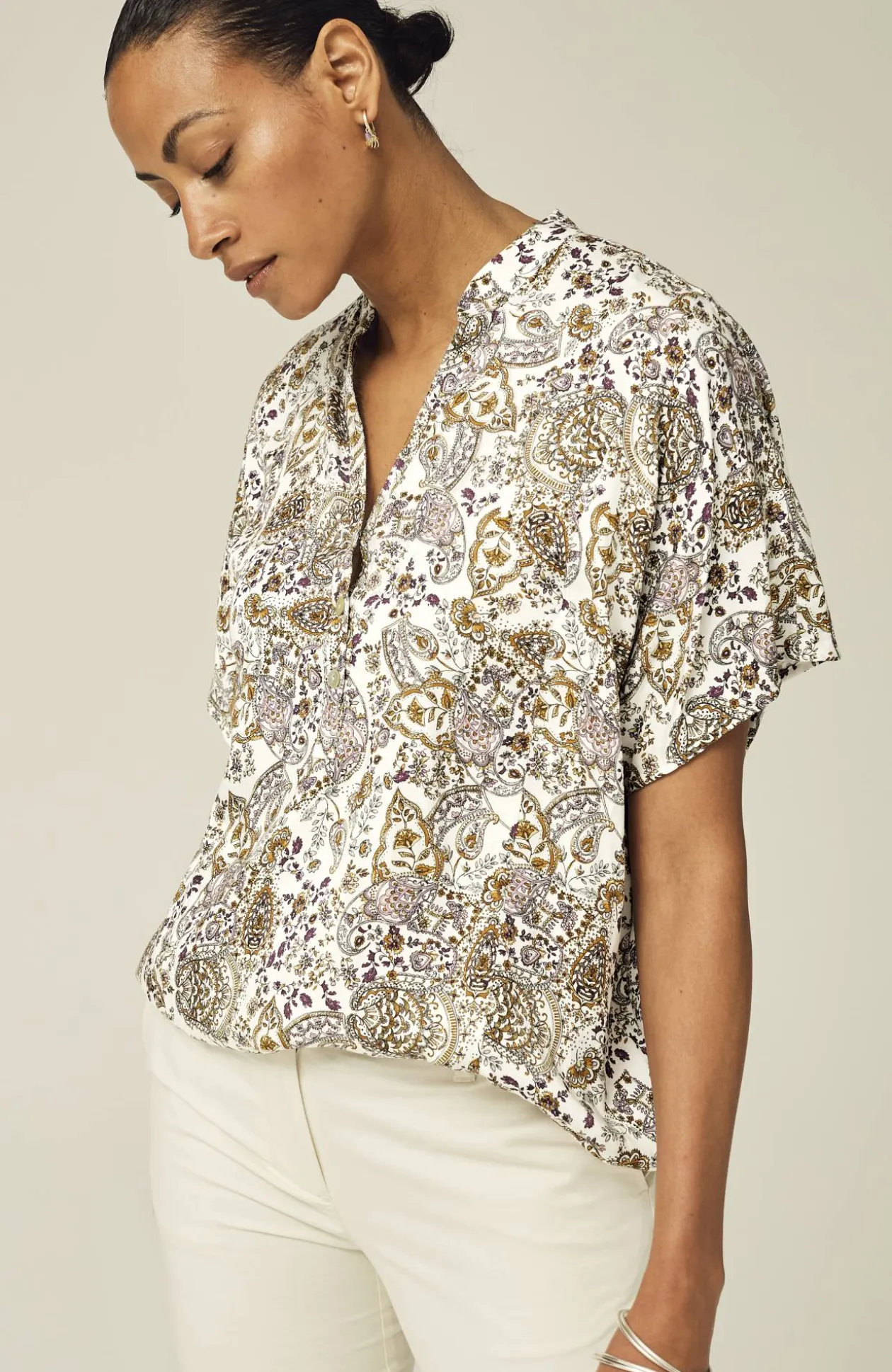 Relaxed Printed Satin Top