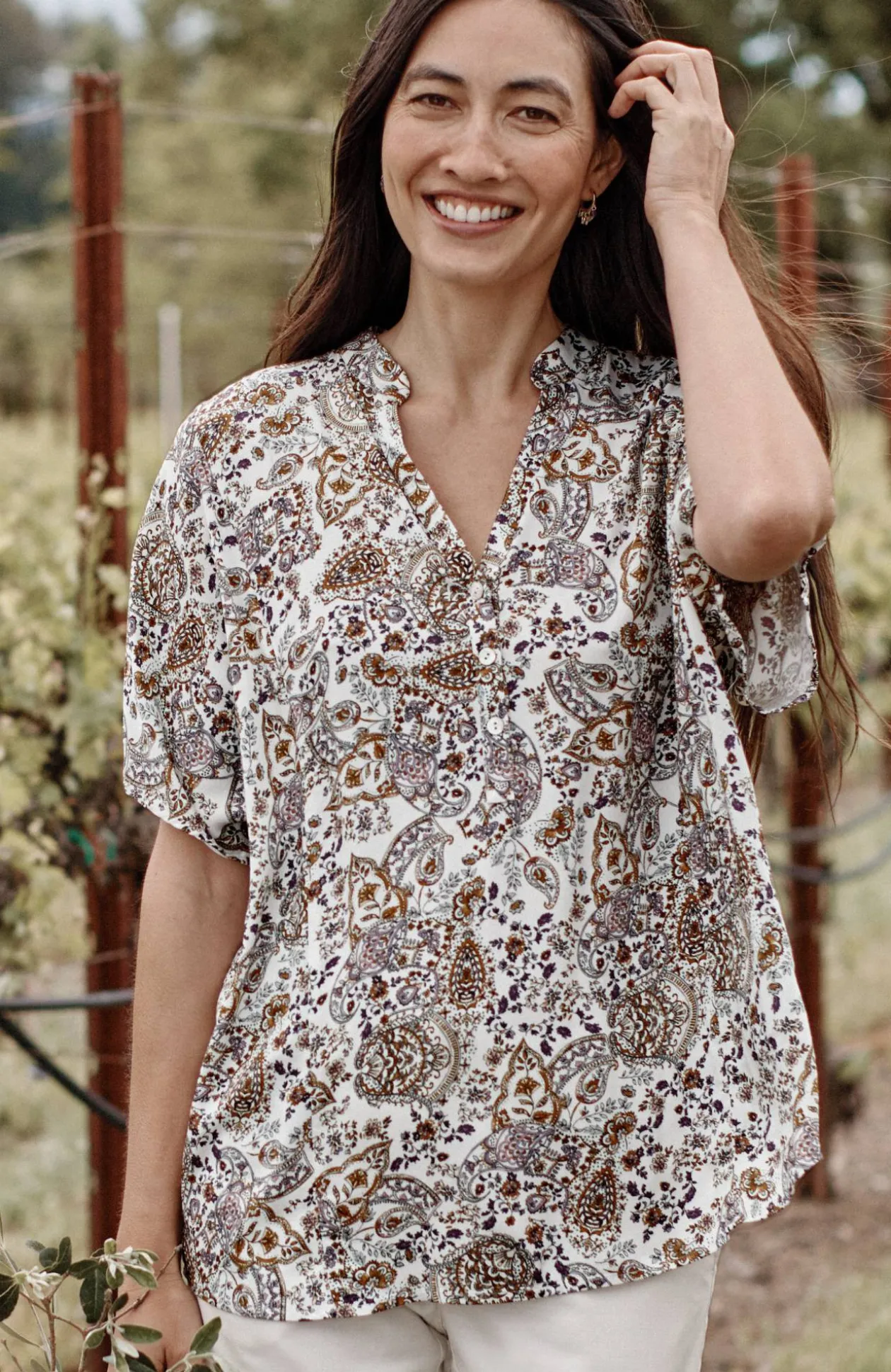 Relaxed Printed Satin Top
