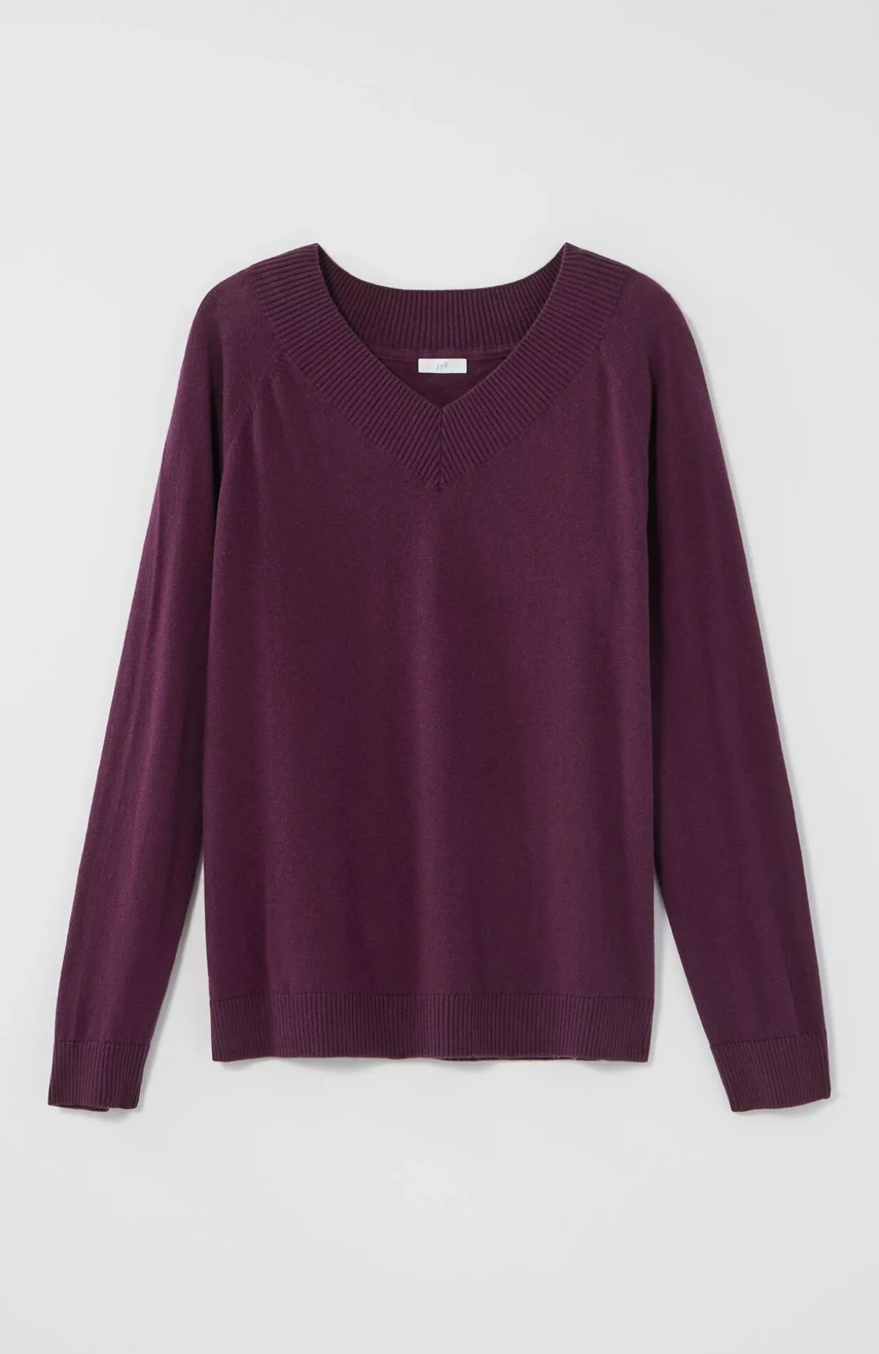 Ribbed-Border V-Neck Sweater