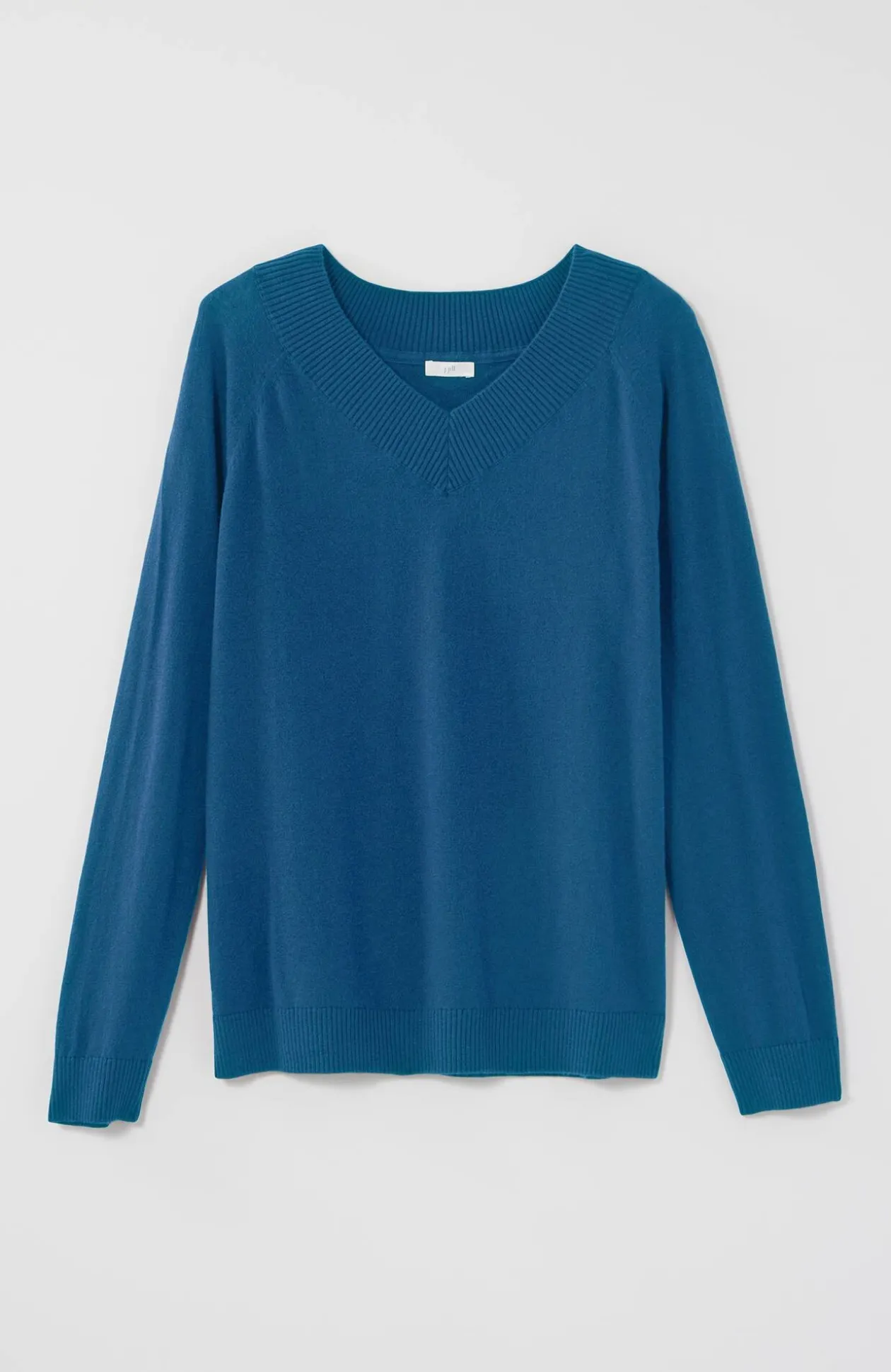 Ribbed-Border V-Neck Sweater