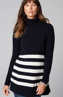 Ribbed-Sleeves Turtleneck Sweater