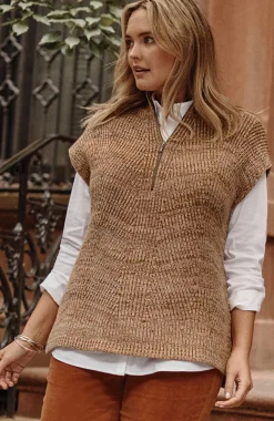 Rib-Textured Marled Sweater-Vest