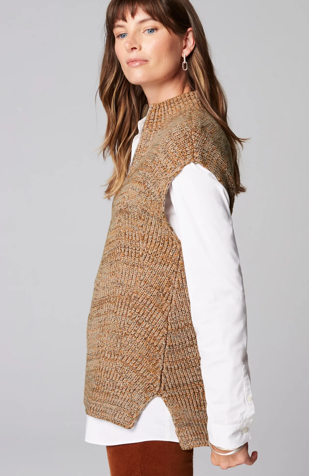 Rib-Textured Marled Sweater-Vest