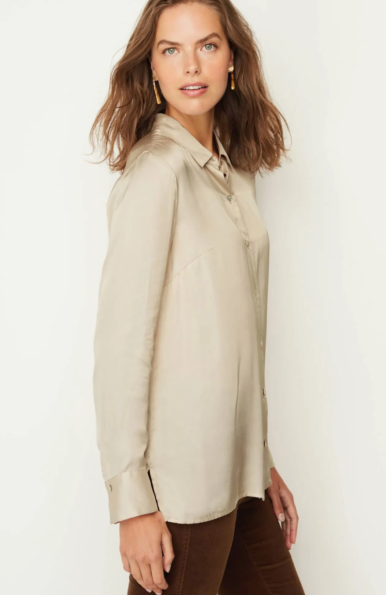 Satin Button-Front Shirt