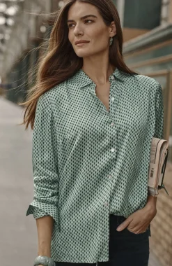 Satin Button-Front Shirt