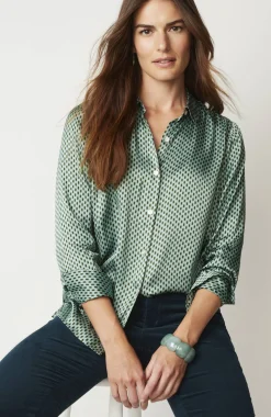 Satin Button-Front Shirt