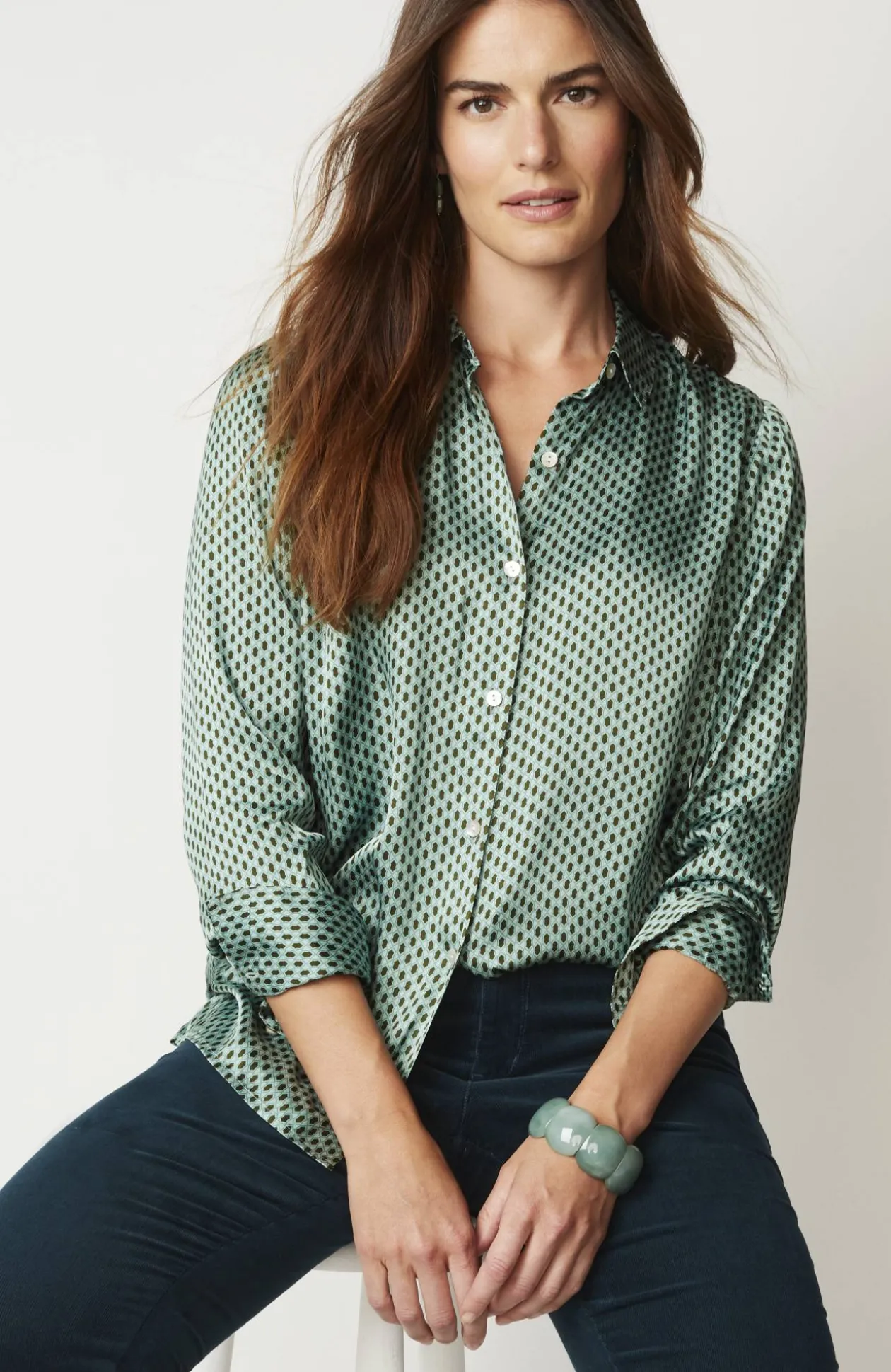 Satin Button-Front Shirt