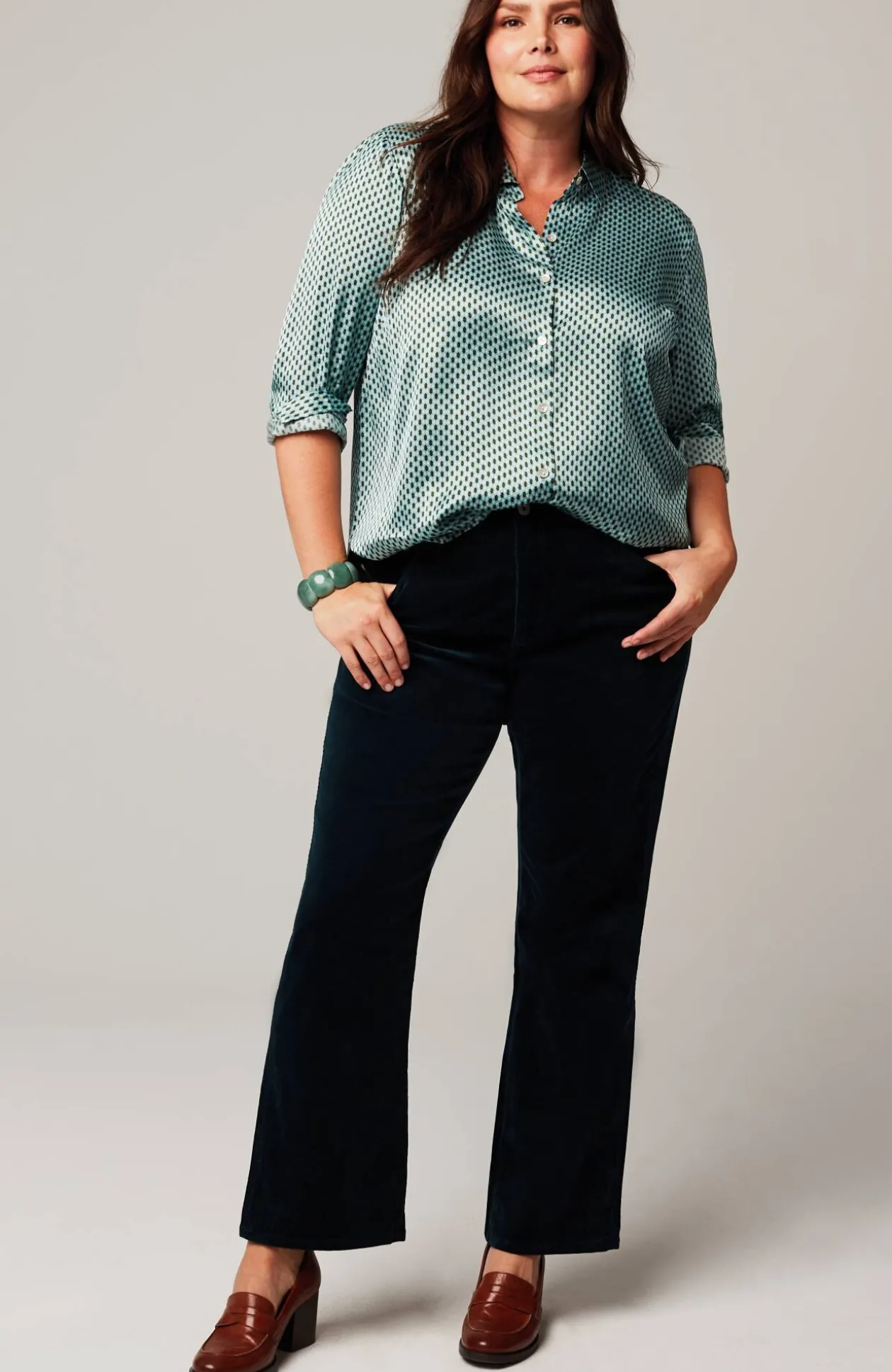 Satin Button-Front Shirt