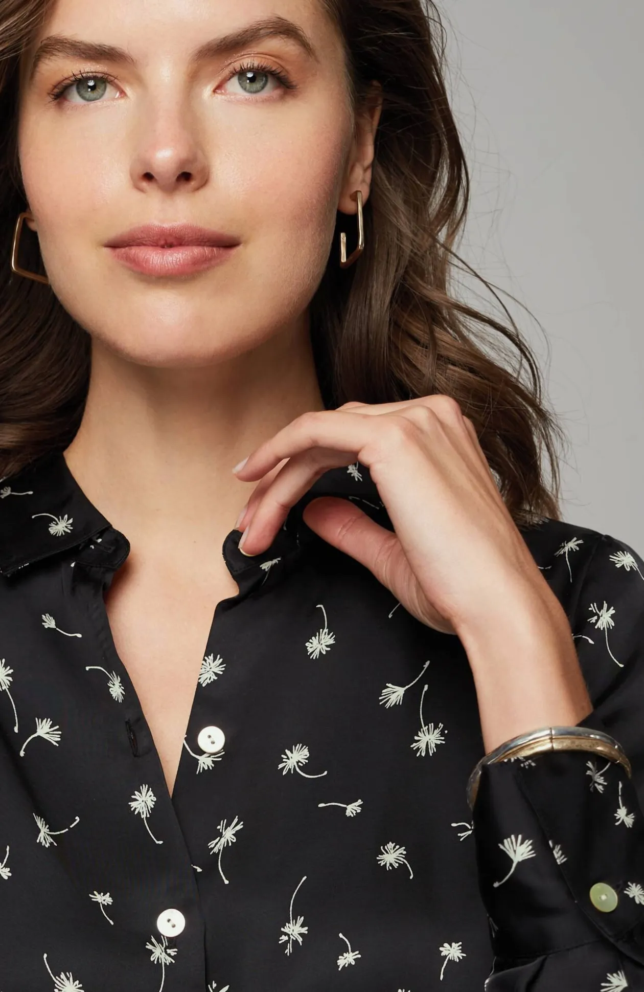 Satin Button-Front Shirt
