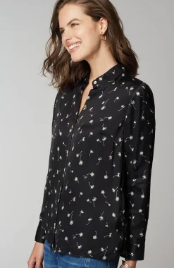 Satin Button-Front Shirt