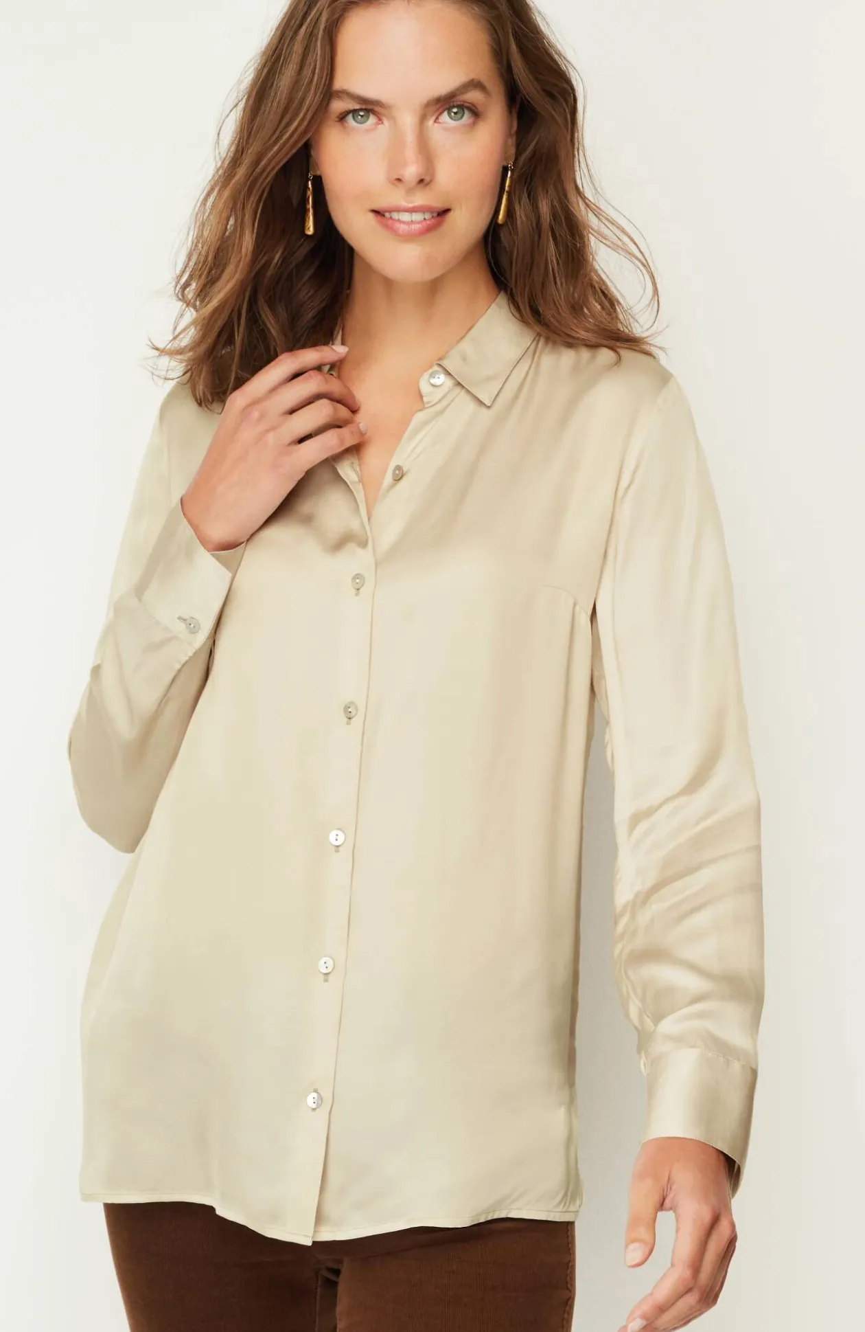Satin Button-Front Shirt