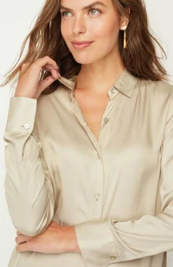 Satin Button-Front Shirt