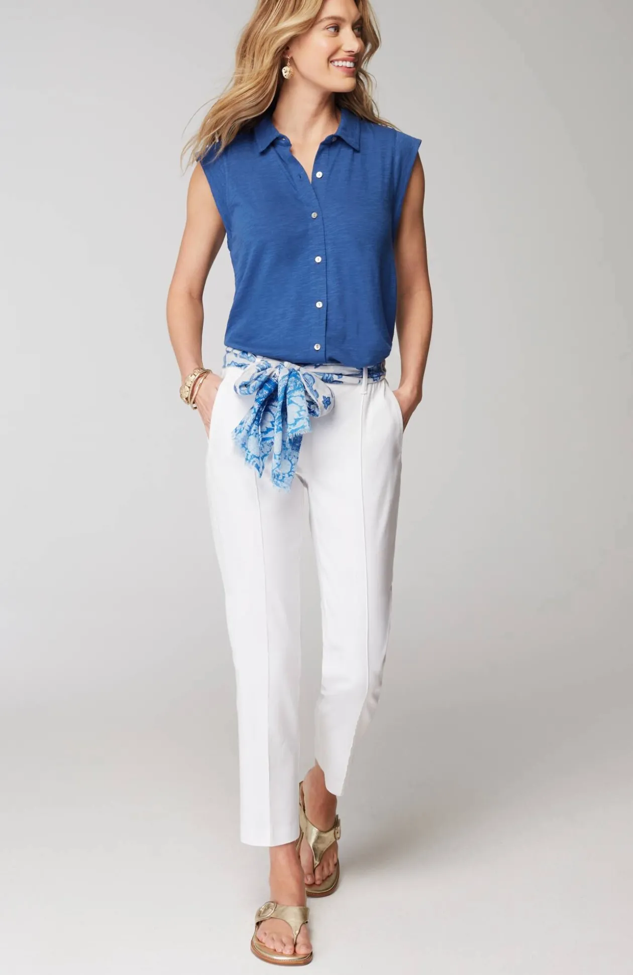 Sleeveless Button-Front Top