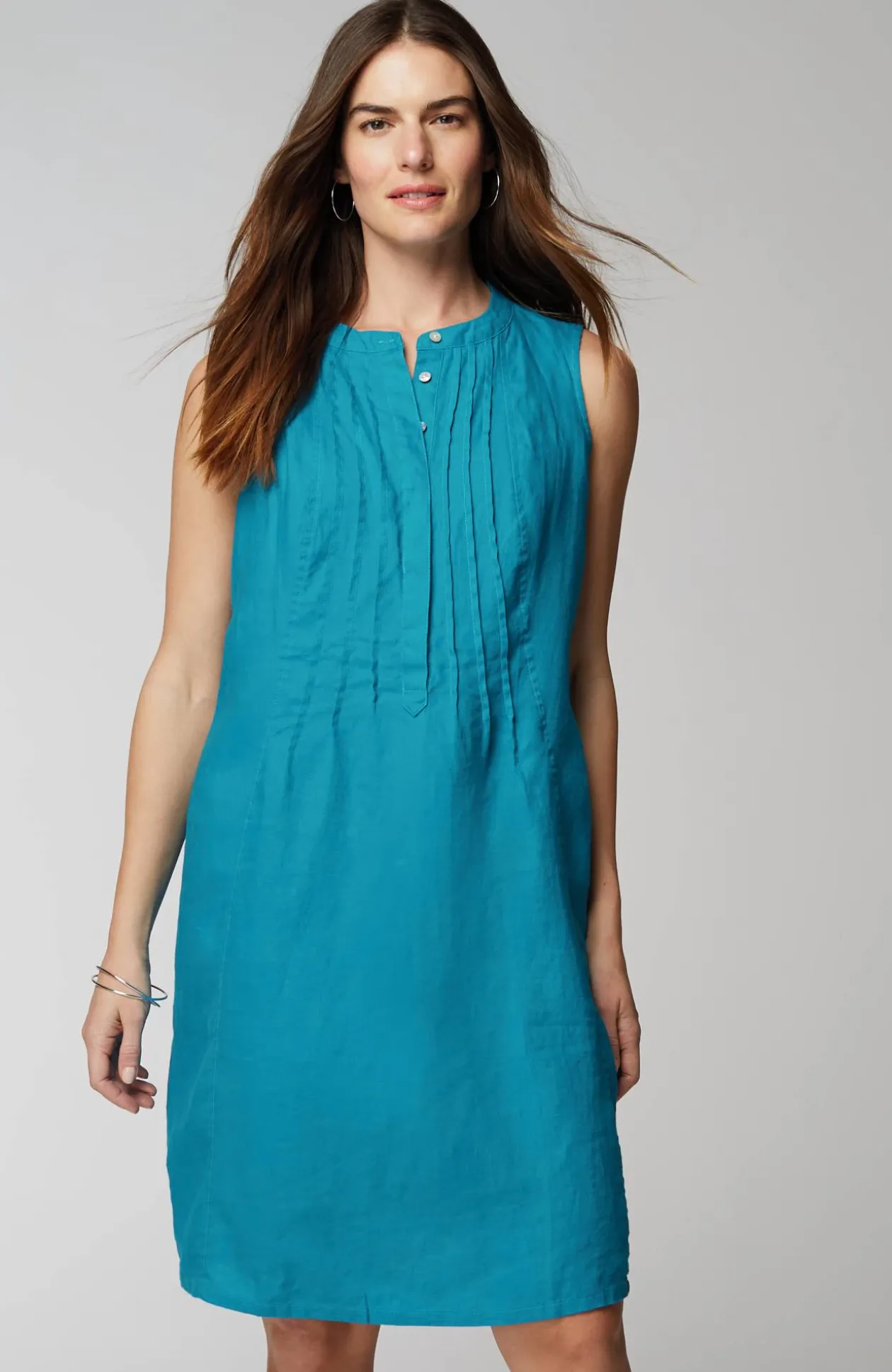 Sleeveless Linen Pintucked Dress