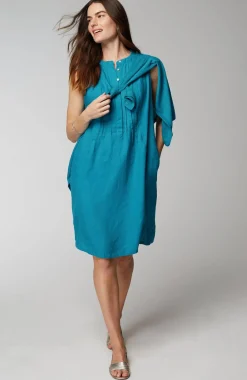 Sleeveless Linen Pintucked Dress