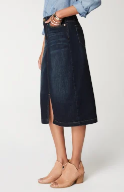Slit-Hem Denim Skirt