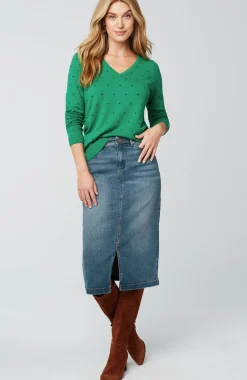 Slit-Hem Denim Skirt