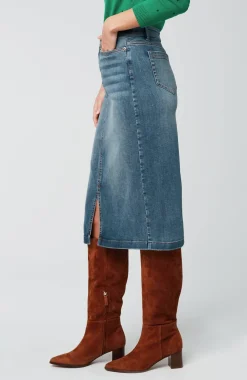 Slit-Hem Denim Skirt