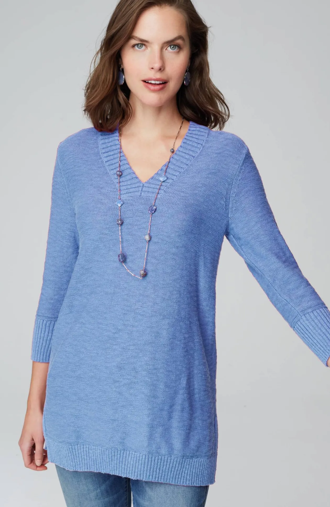 Slub Rib-Trimmed Sweater Tunic