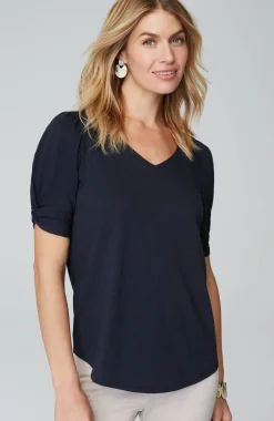 Slub-Knit Twist-Sleeve Tee