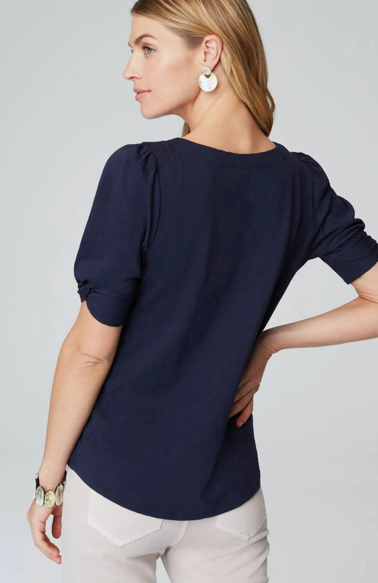 Slub-Knit Twist-Sleeve Tee